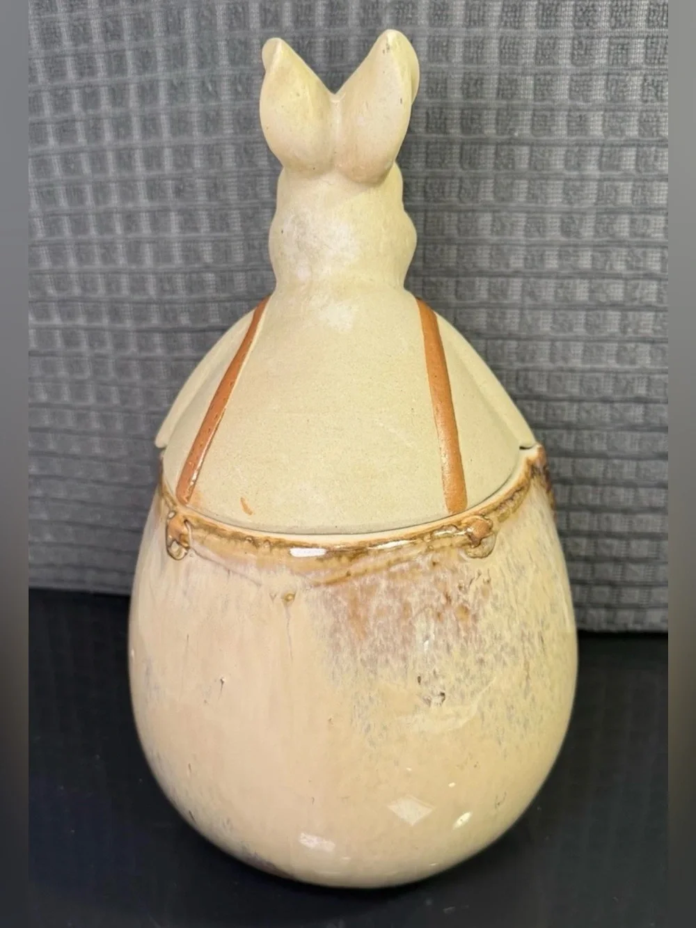 Vintage Bunny Rabbit Cookie Jar Ceramic Bisque Farmhouse Rustic Beige Brown